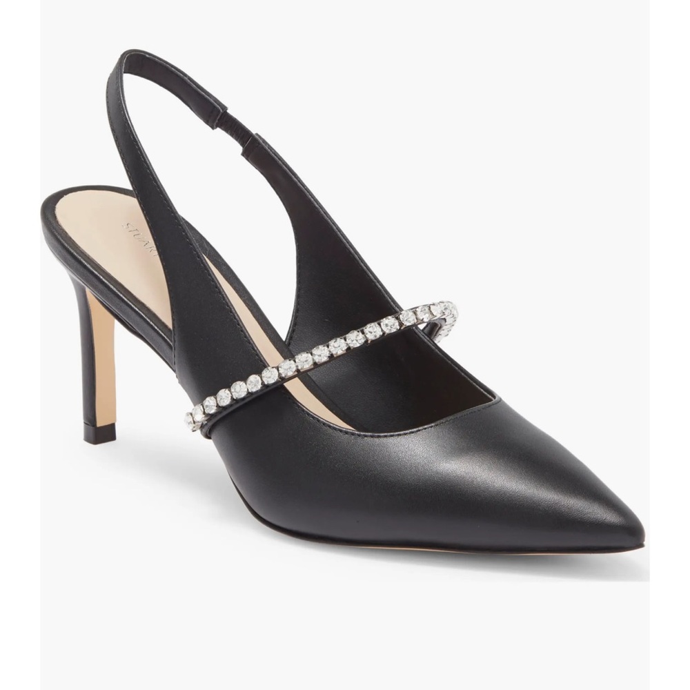 STUART WEITZMAN Crystaline 75 Black Slingback Pump 9.5 Rhinestone Accent